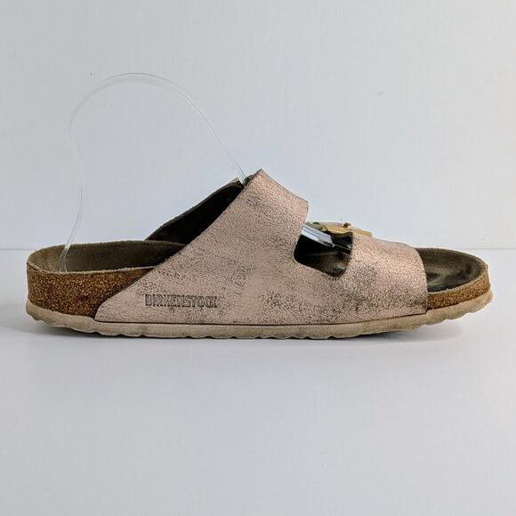 Birkenstock Sandals Arizona EU 40 Pink Gold Flat Slides Leather Open Toe Slip On - Picture 9 of 15